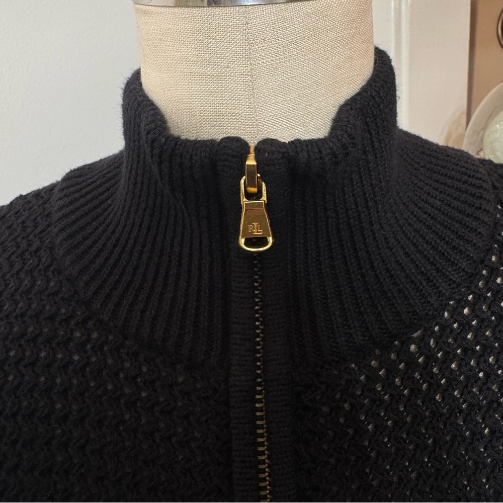 Ralph Lauren Rack Stitch Mockneck Sweater Dress Black Cotton Size Medium - Picture 6 of 12